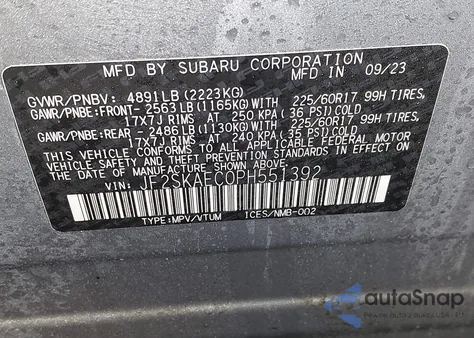 2023 Subaru Forester Premium from USA, damaged, VIN JF2SKAEC0PH551392